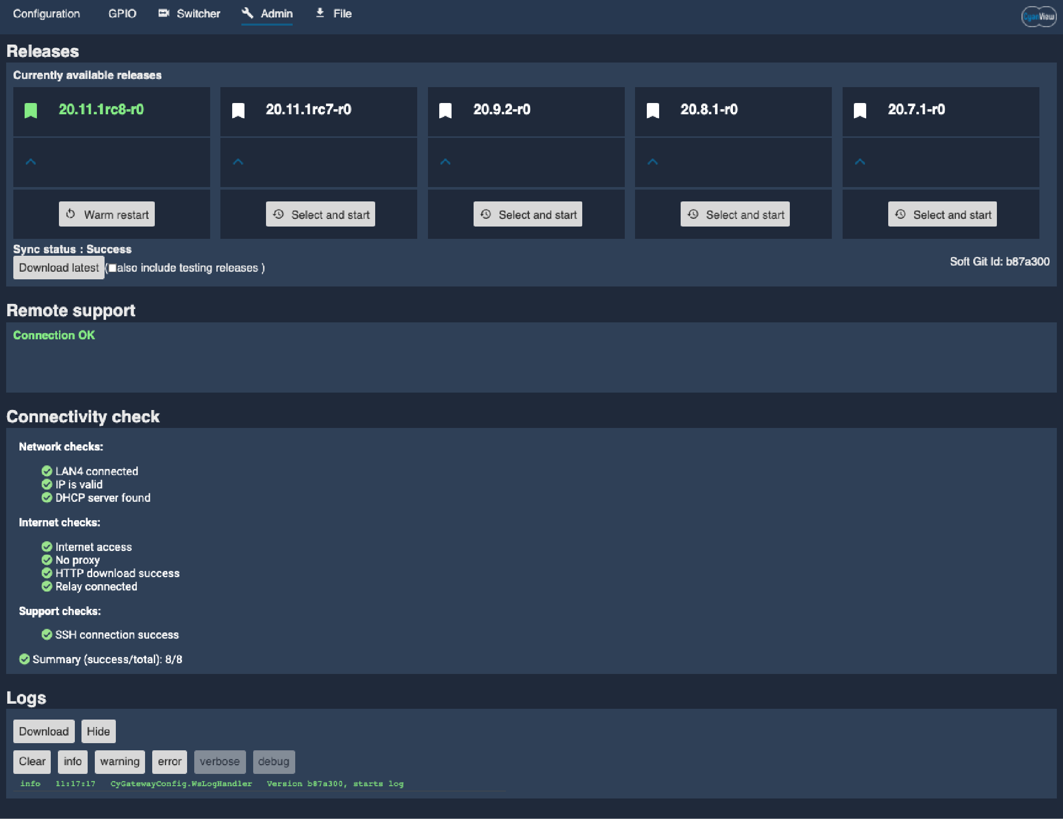 cyanview-support-manual-configuration-web-ui-gui-admin-update-log